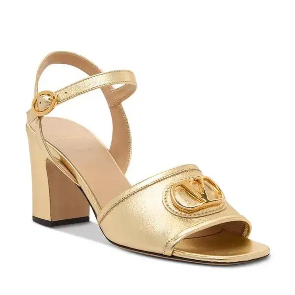 Valentino Garavani Vlogo Metallic Leather Sandals Heels Gold Sz 41